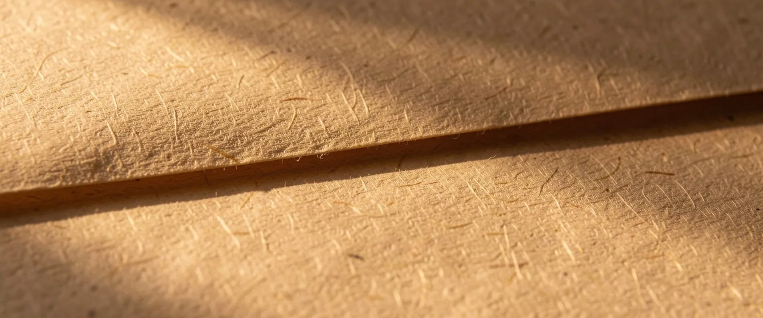 Textura de papel archivístico bajo luz cálida direccional